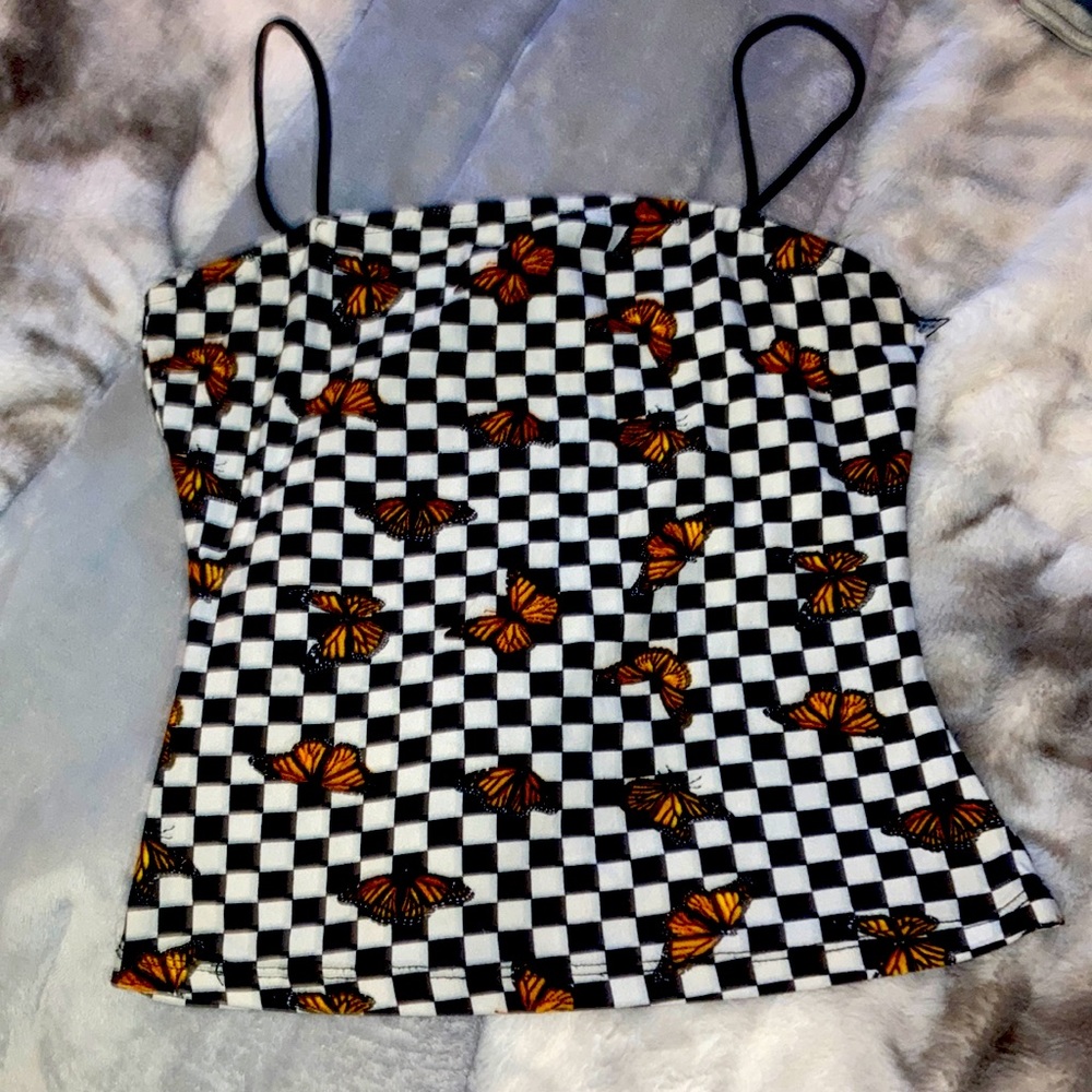 Butterfly checkered crop top